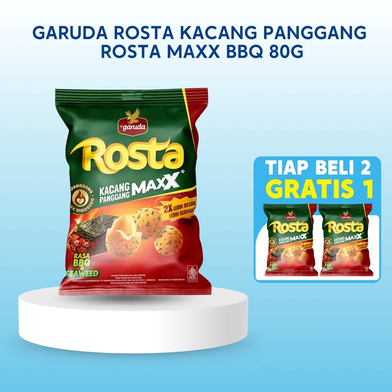 Garuda Rosta Kacang Panggang Rosta Maxx Bbq 80g (Beli 2 Gratis 1)